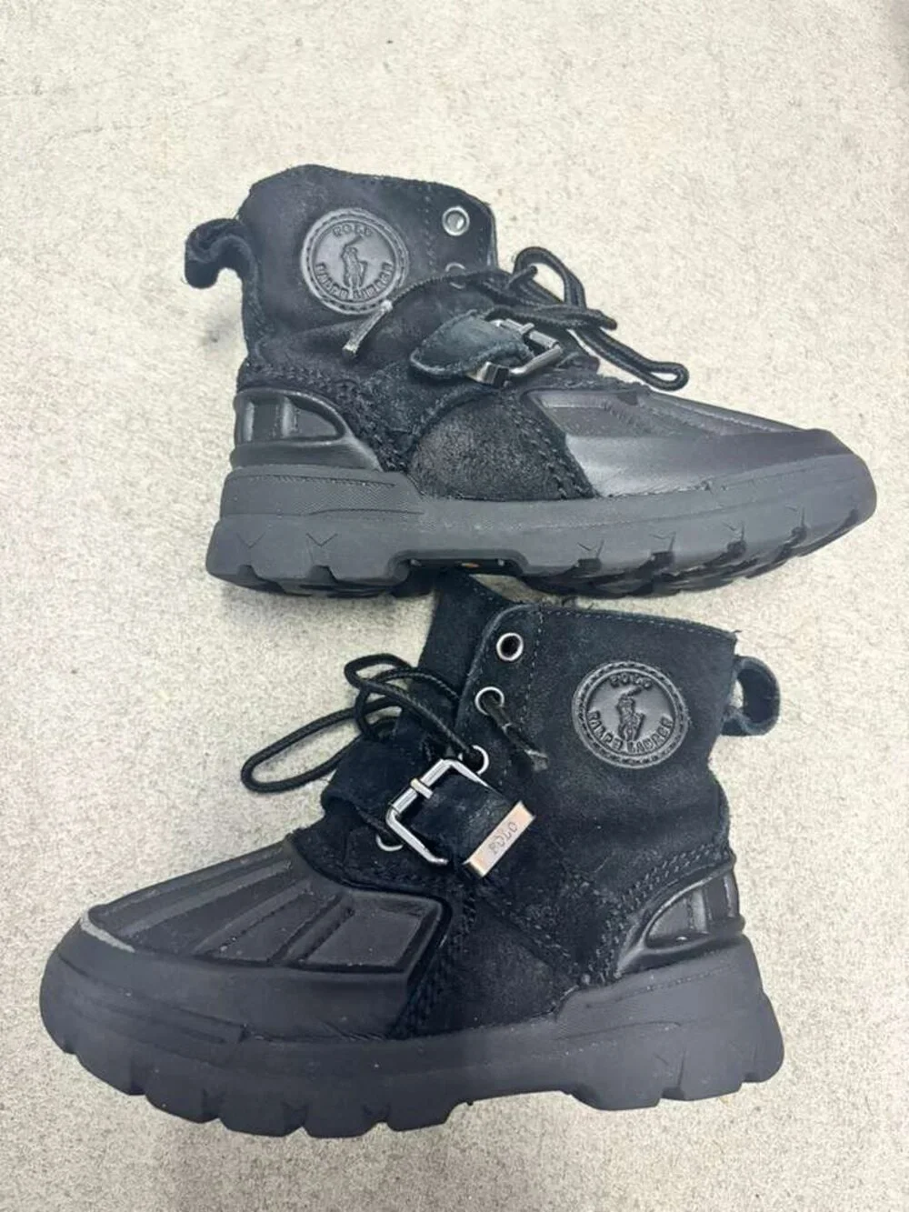 Polo Ralph Lauren Kids Colton Black Suede Rubber Duck Boots Shoes Size 10T